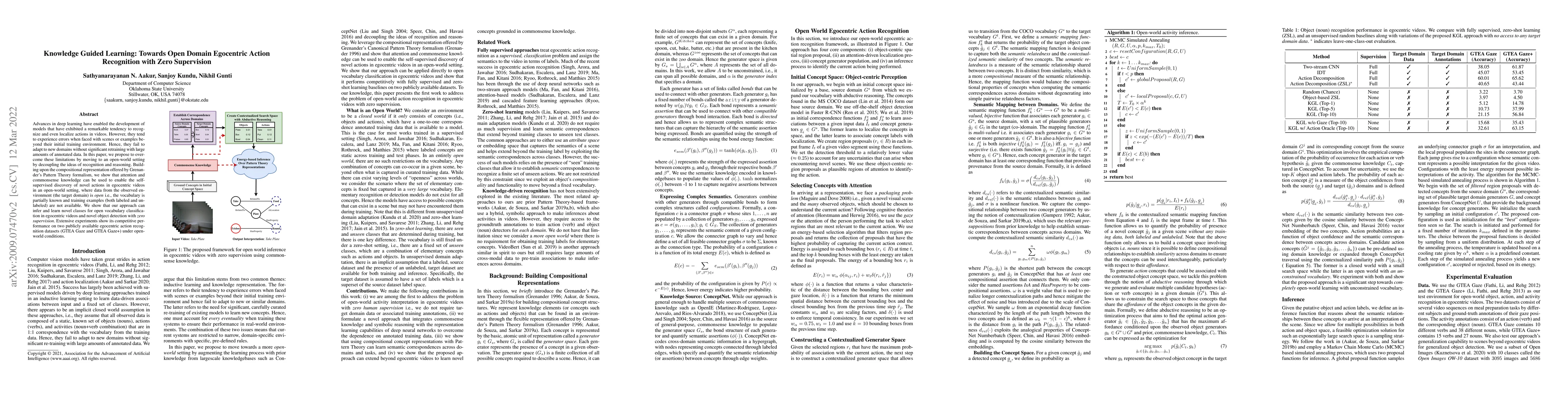 Thumbnail for Knowledge Guided Learning: Towards Open Domain Egocentric Action
  Recognition with Zero Supervision