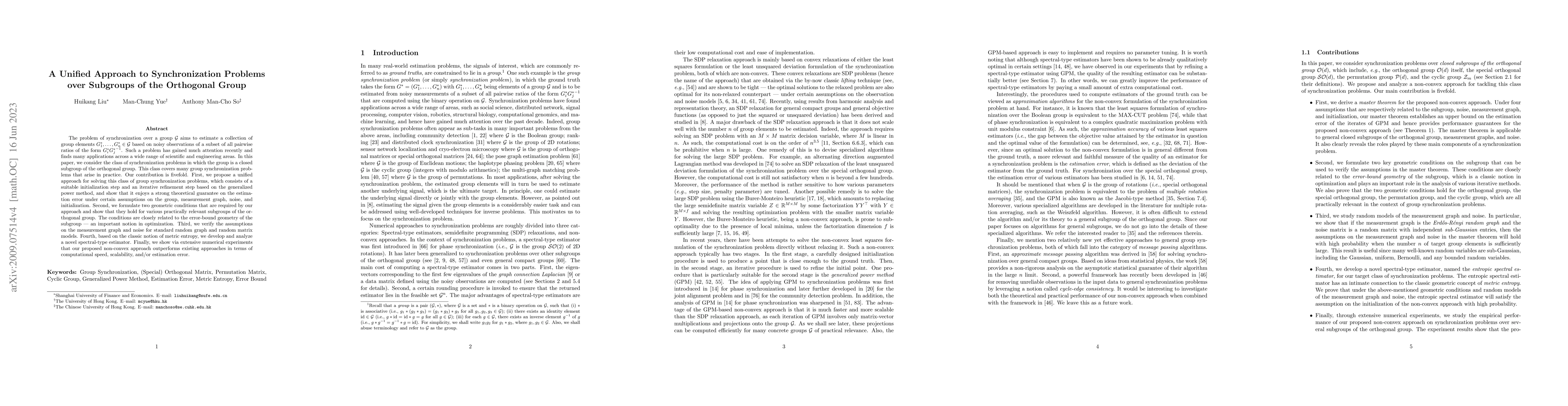 Thumbnail for A Unified Approach to Synchronization Problems over Subgroups of the
  Orthogonal Group