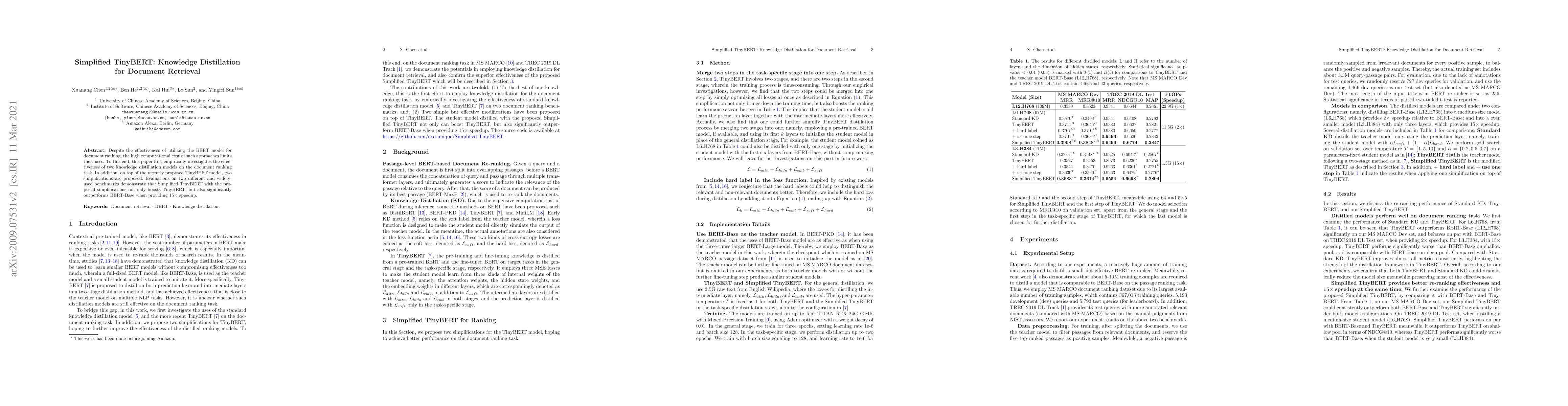 Thumbnail for Simplified TinyBERT: Knowledge Distillation for Document Retrieval