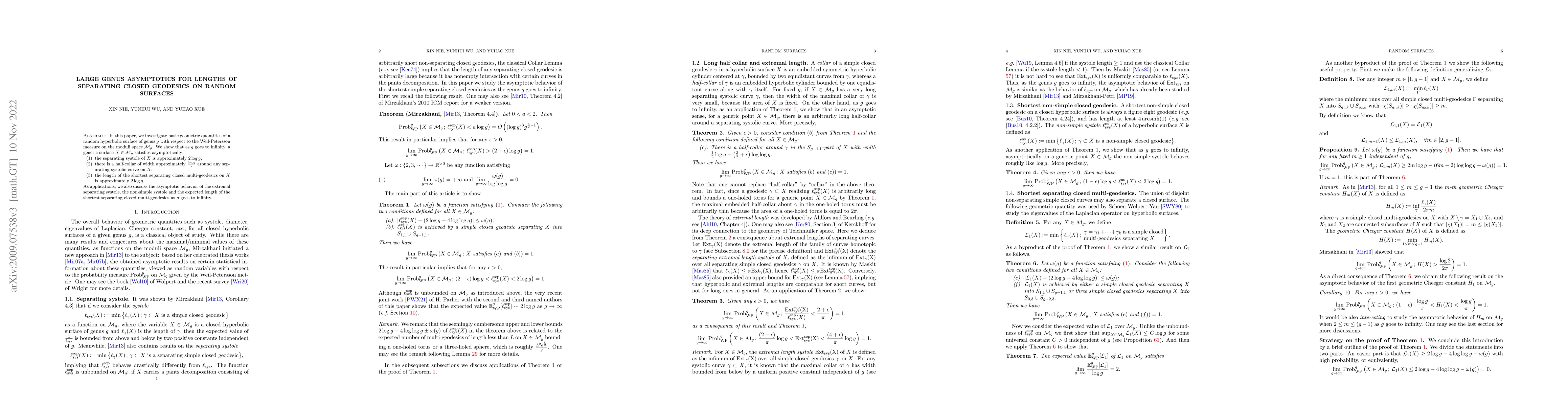 Thumbnail for Large genus asymptotics for lengths of separating closed geodesics on
  random surfaces