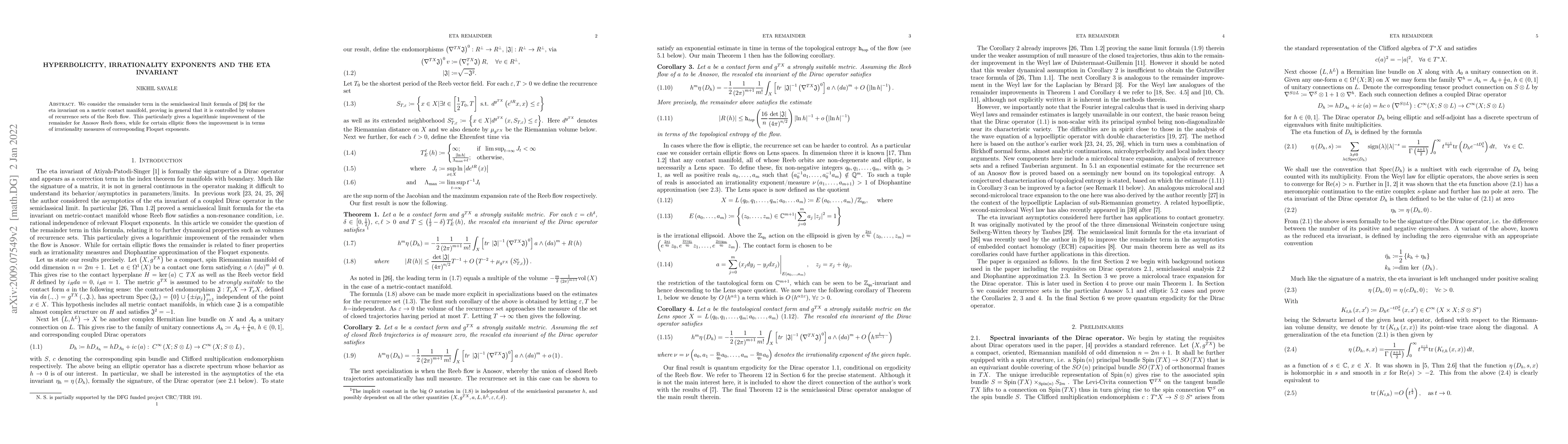 Thumbnail for Hyperbolicity, irrationality exponents and the eta invariant