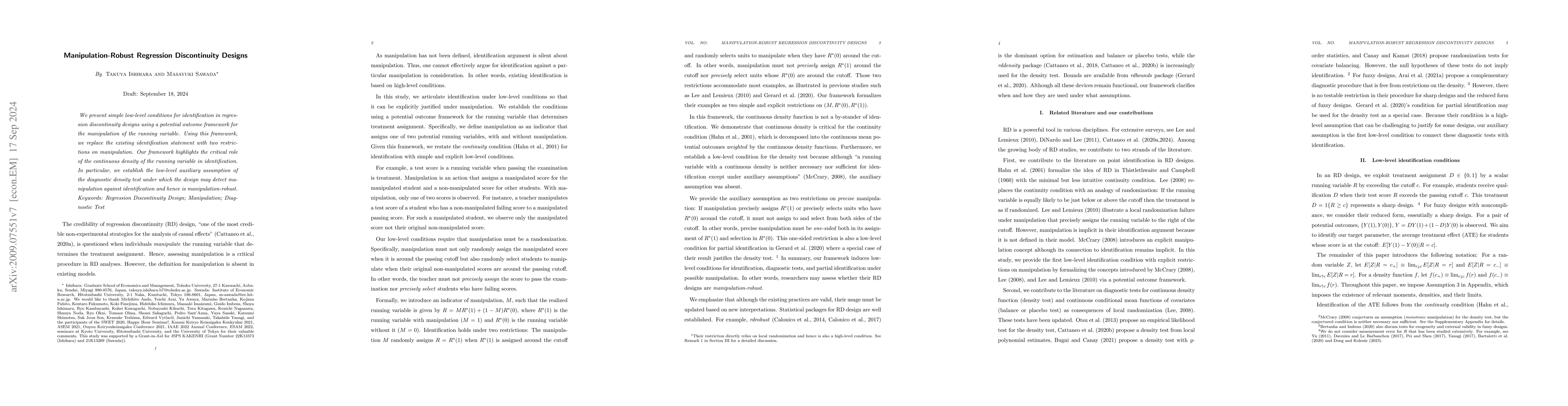 Thumbnail for Manipulation-Robust Regression Discontinuity Designs