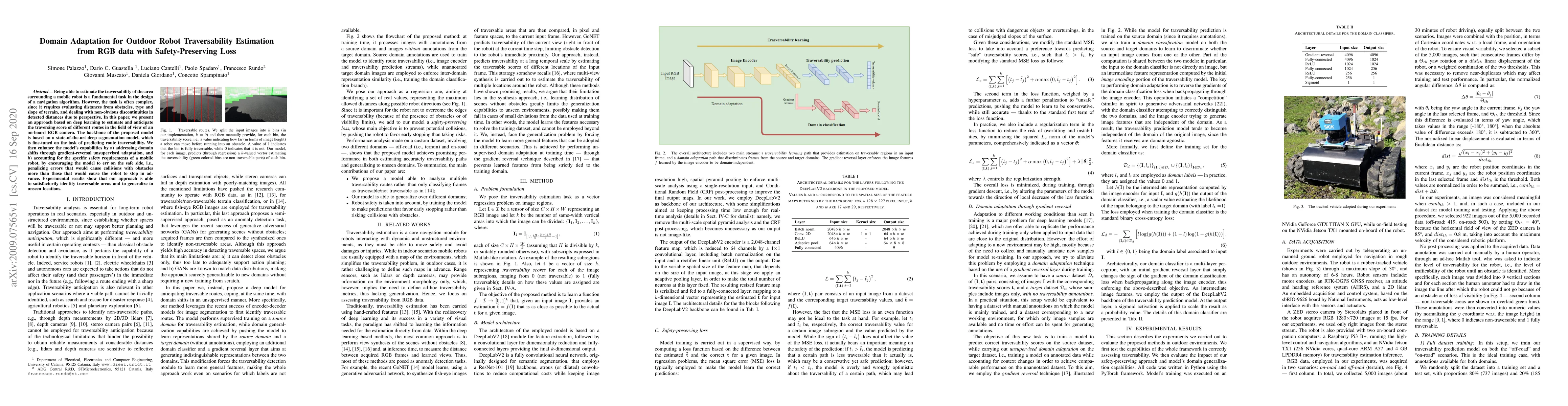 Thumbnail for Domain Adaptation for Outdoor Robot Traversability Estimation from RGB
  data with Safety-Preserving Loss