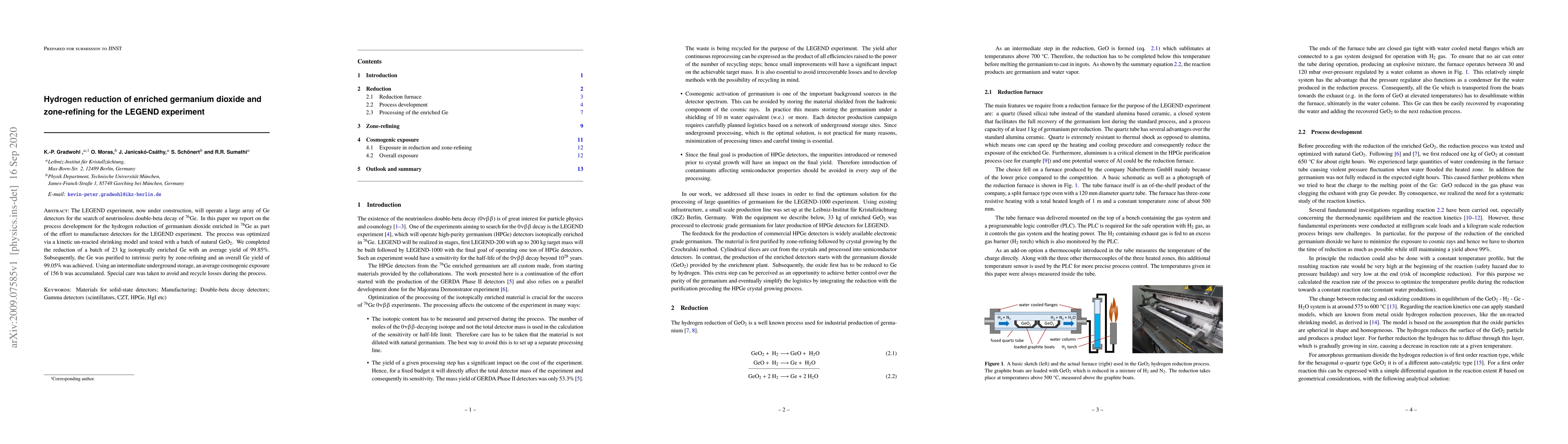 Thumbnail for Hydrogen reduction of enriched germanium dioxide and zone-refining for
  the LEGEND experiment
