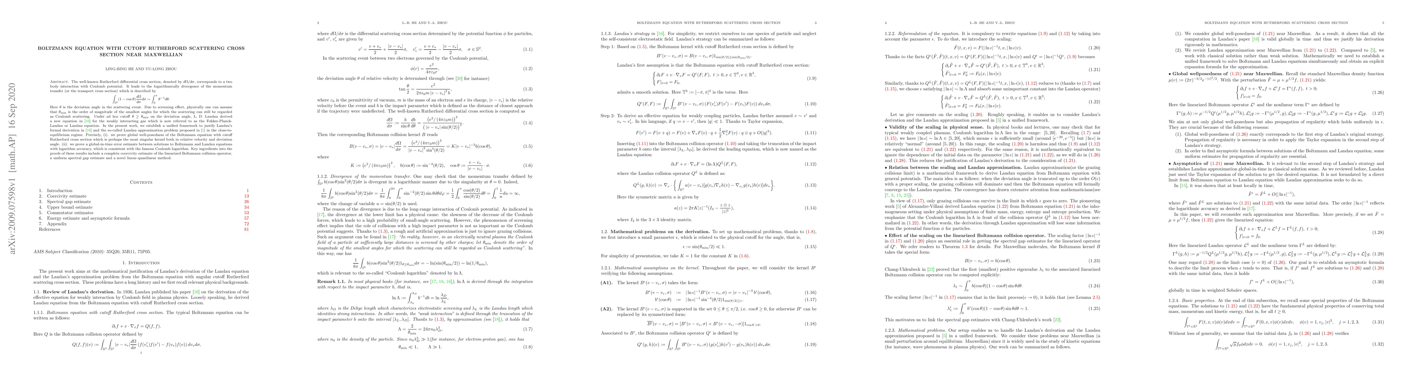 Thumbnail for Boltzmann equation with cutoff Rutherford scattering cross section near
  Maxwellian