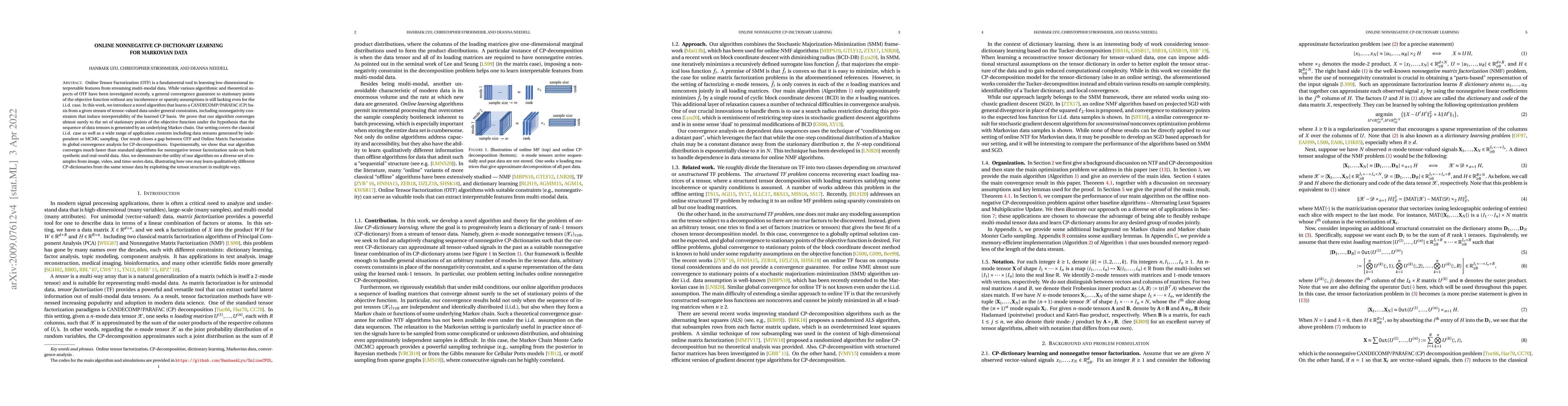 Thumbnail for Online nonnegative CP-dictionary learning for Markovian data