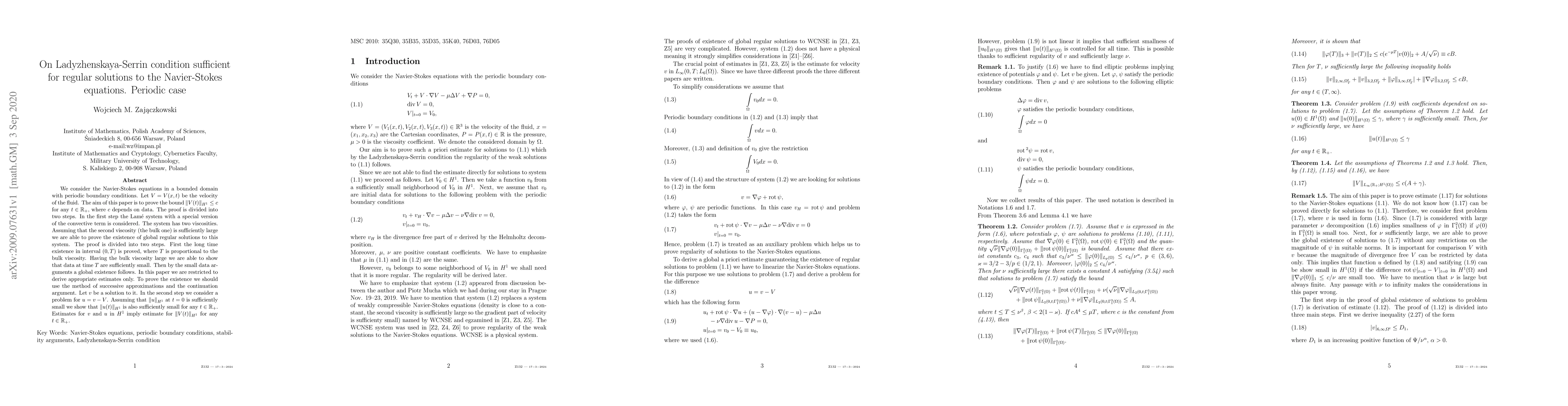 Thumbnail for On Ladyzhenskaya-Serrin condition sufficient for regular solutions to
  the Navier-Stokes equations. Periodic case
