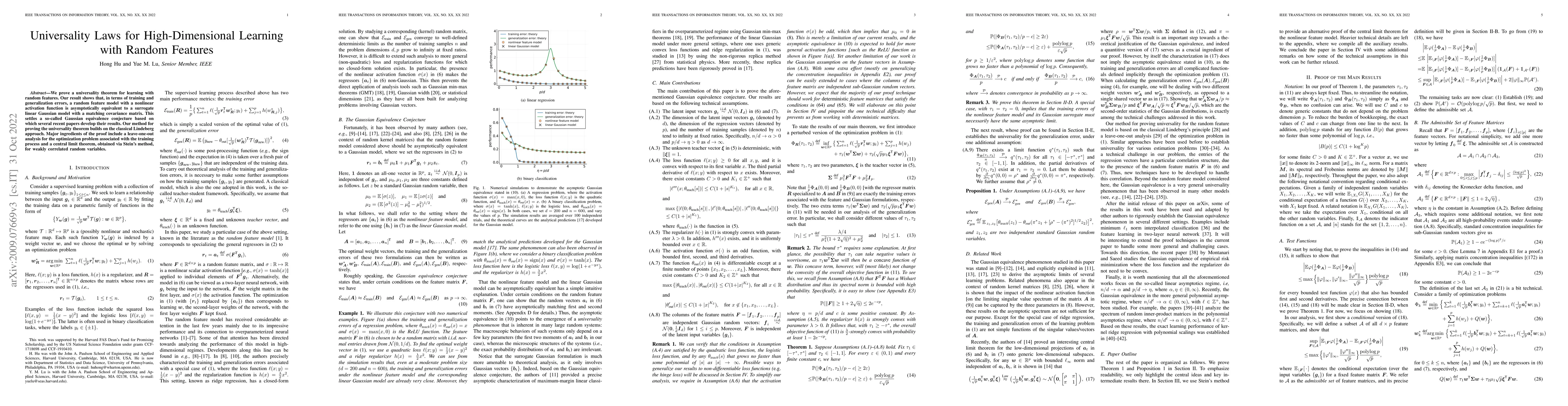 Thumbnail for Universality Laws for High-Dimensional Learning with Random Features