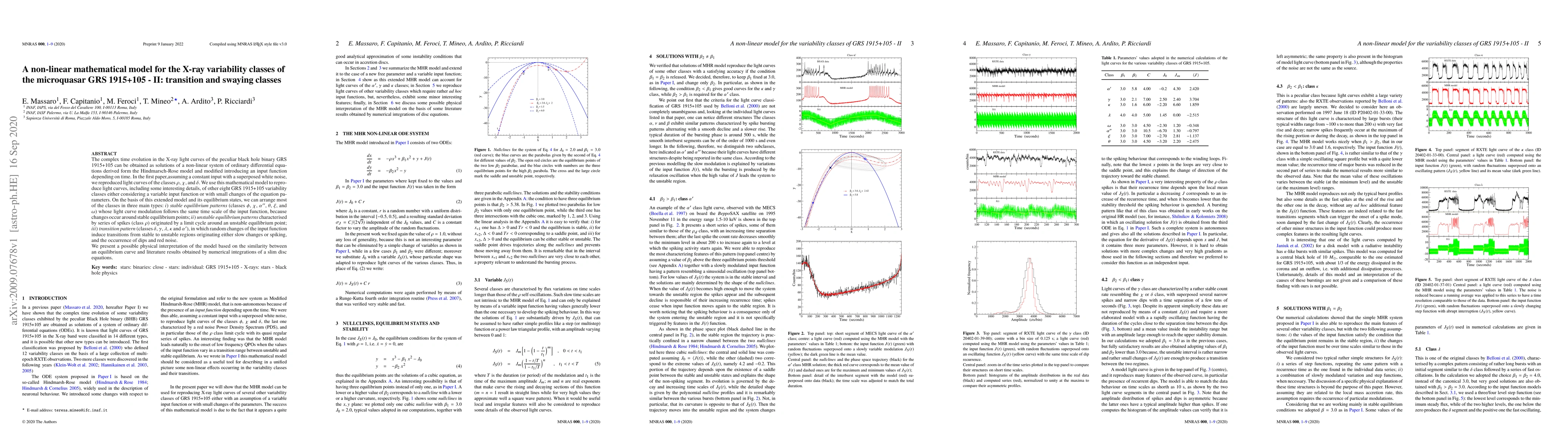 Thumbnail for A non-linear mathematical model for the X-ray variability classes of the
  microquasar GRS 1915+105 -- II: transition and swaying classes