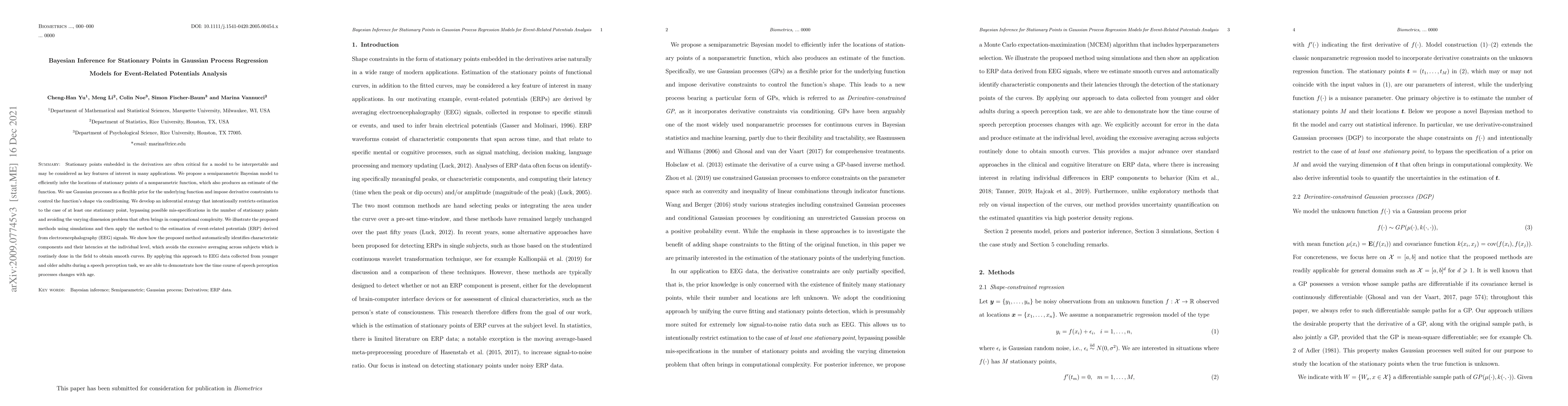 Thumbnail for Bayesian Inference for Stationary Points in Gaussian Process Regression
  Models for Event-Related Potentials Analysis