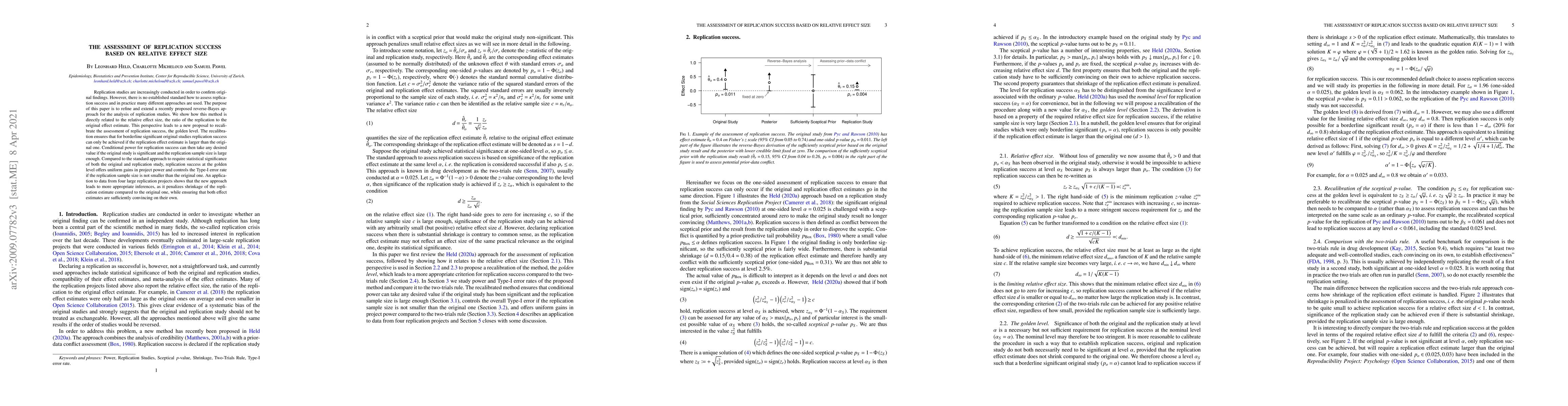 Thumbnail for The assessment of replication success based on relative effect size