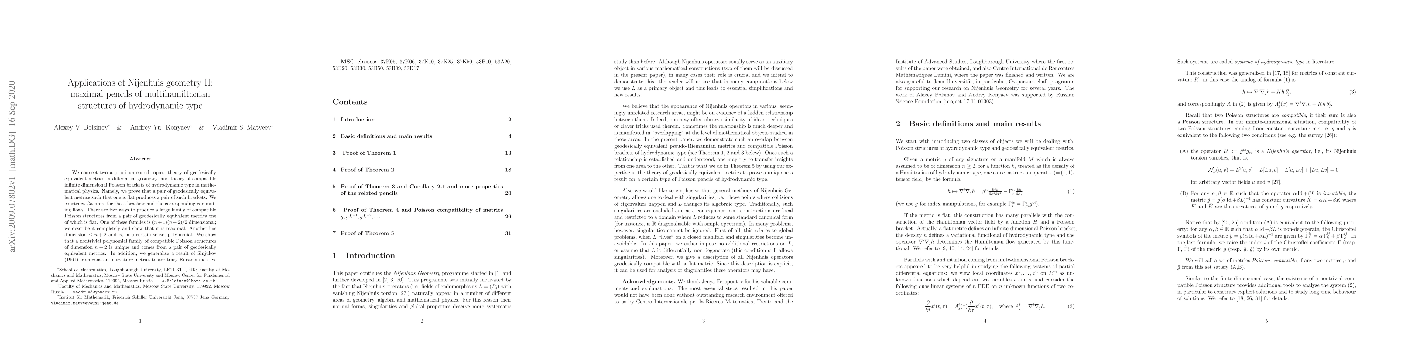 Thumbnail for Applications of Nijenhuis geometry II: maximal pencils of
  multihamiltonian structures of hydrodynamic type