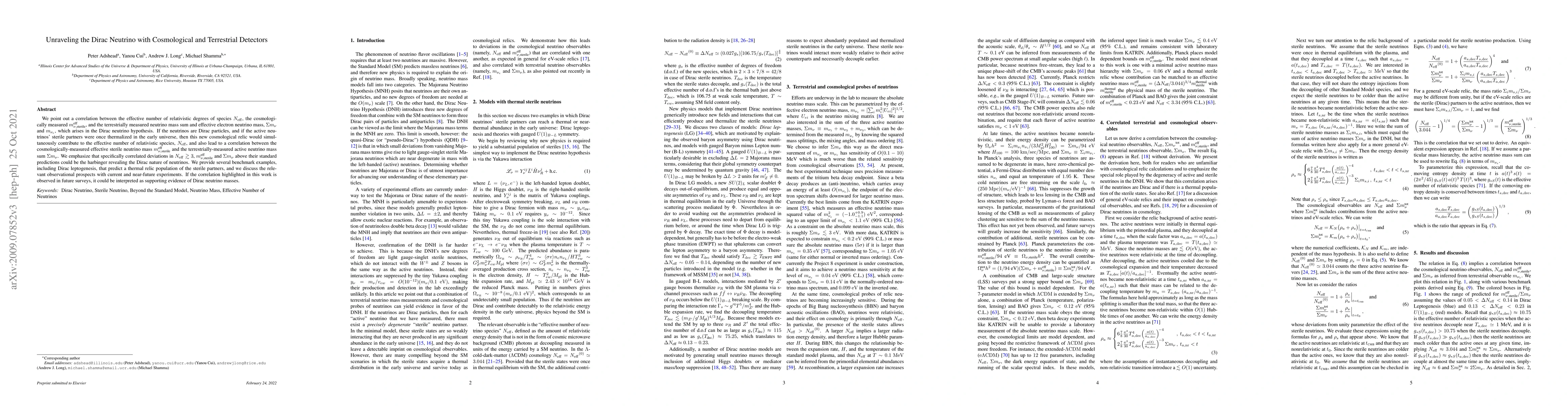 Thumbnail for Unraveling the Dirac Neutrino with Cosmological and Terrestrial
  Detectors