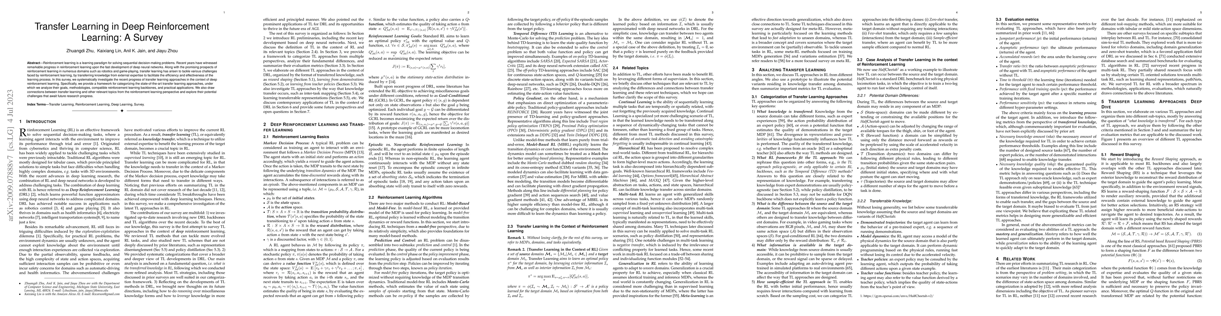 Thumbnail for Transfer Learning in Deep Reinforcement Learning: A Survey