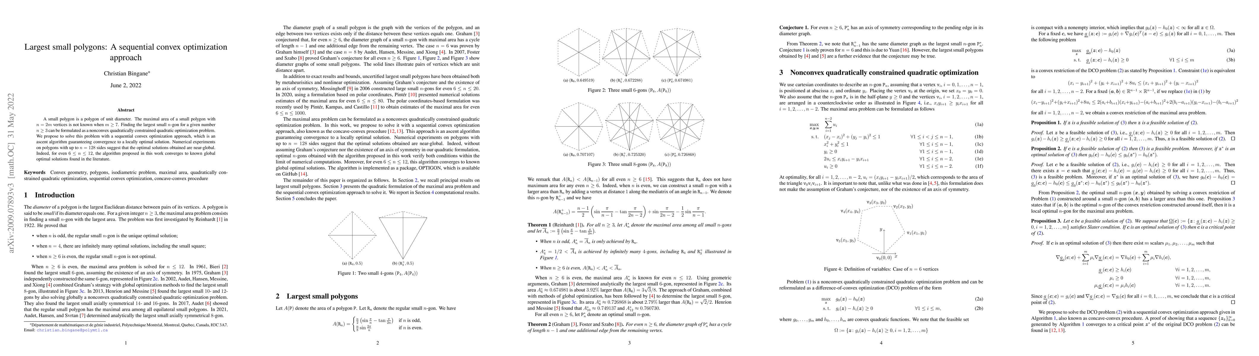 Thumbnail for Largest small polygons: A sequential convex optimization approach