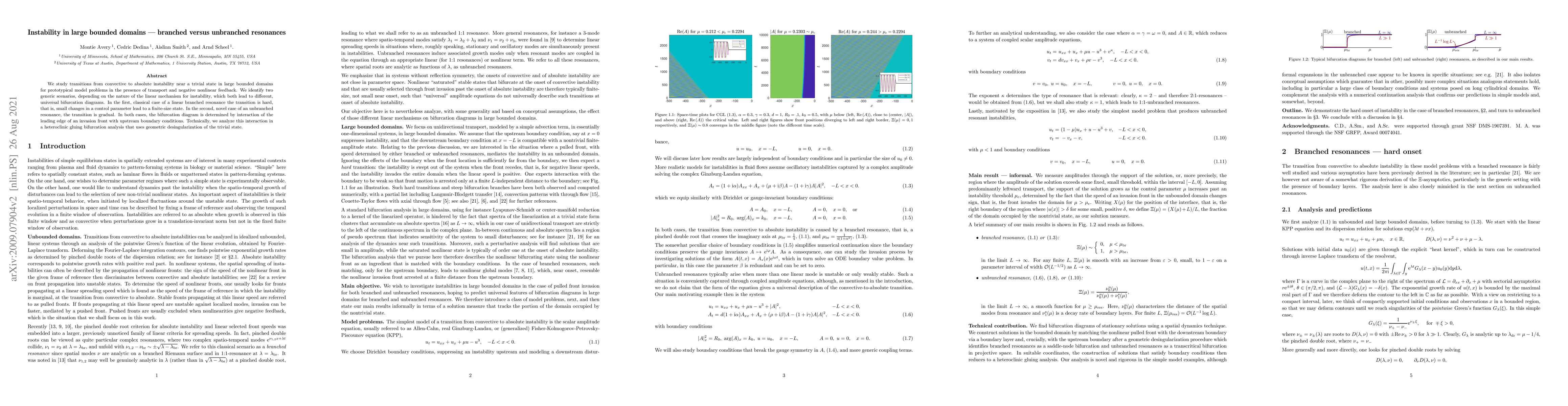 Thumbnail for Instability in large bounded domains -- branched versus unbranched
  resonances
