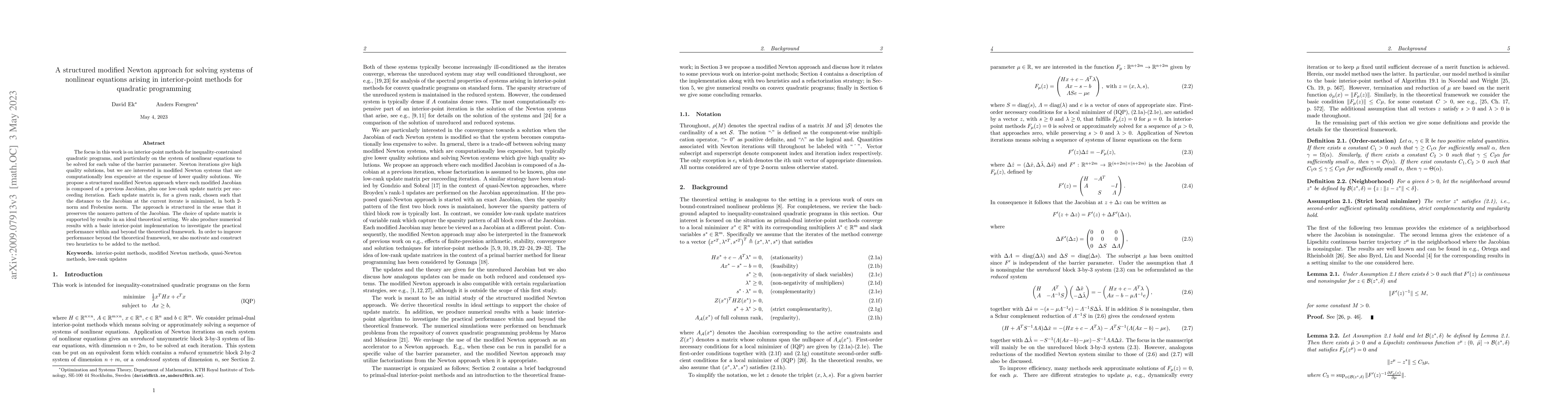 Thumbnail for A structured modified Newton approach for solving systems of nonlinear
  equations arising in interior-point methods for quadratic programming