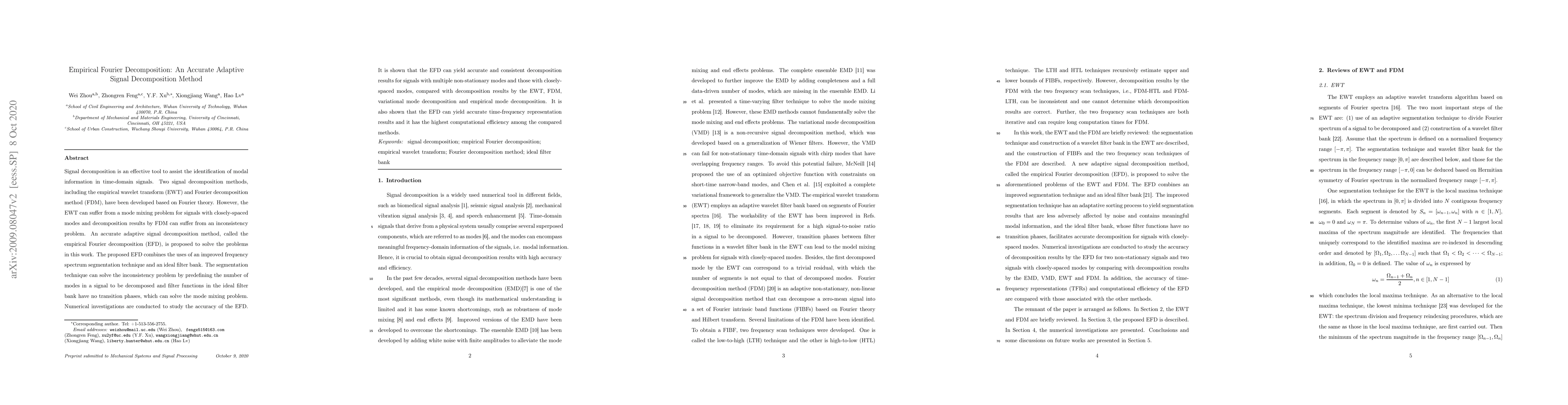 Thumbnail for Empirical Fourier Decomposition: An Accurate Adaptive Signal
  Decomposition Method