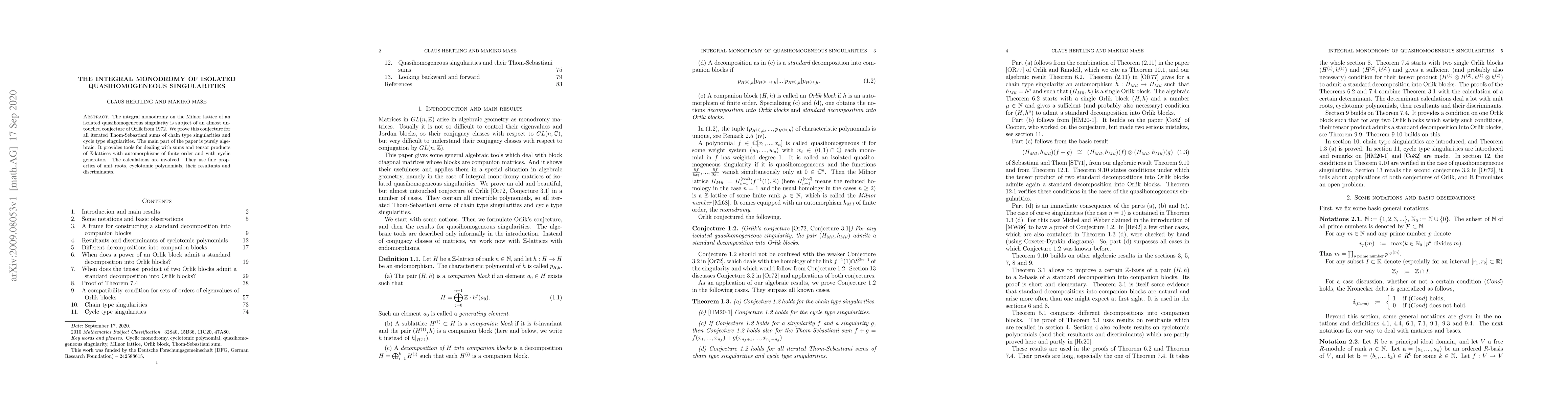 Thumbnail for The integral monodromy of isolated quasihomogeneous singularities