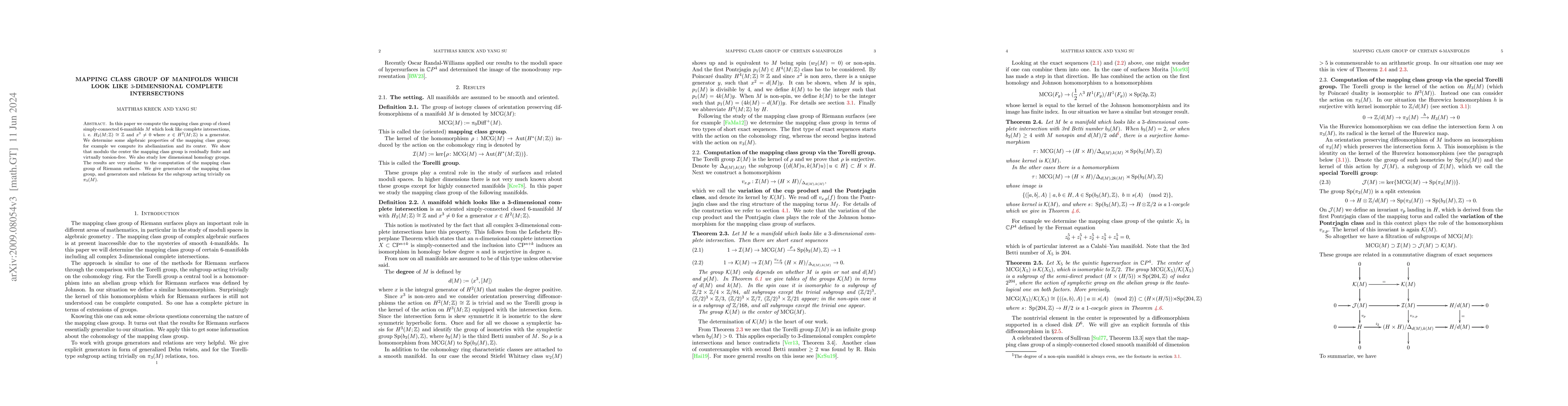 Thumbnail for Mapping class group of manifolds which look like $3$-dimensional
  complete intersections