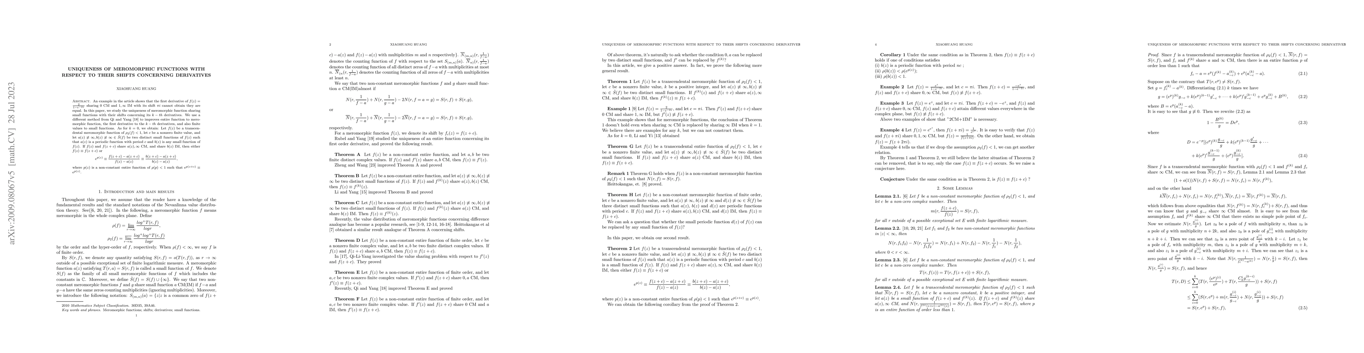 Thumbnail for Uniqueness of Meromorphic Functions With Respect To Their Shifts
  Concerning Derivatives