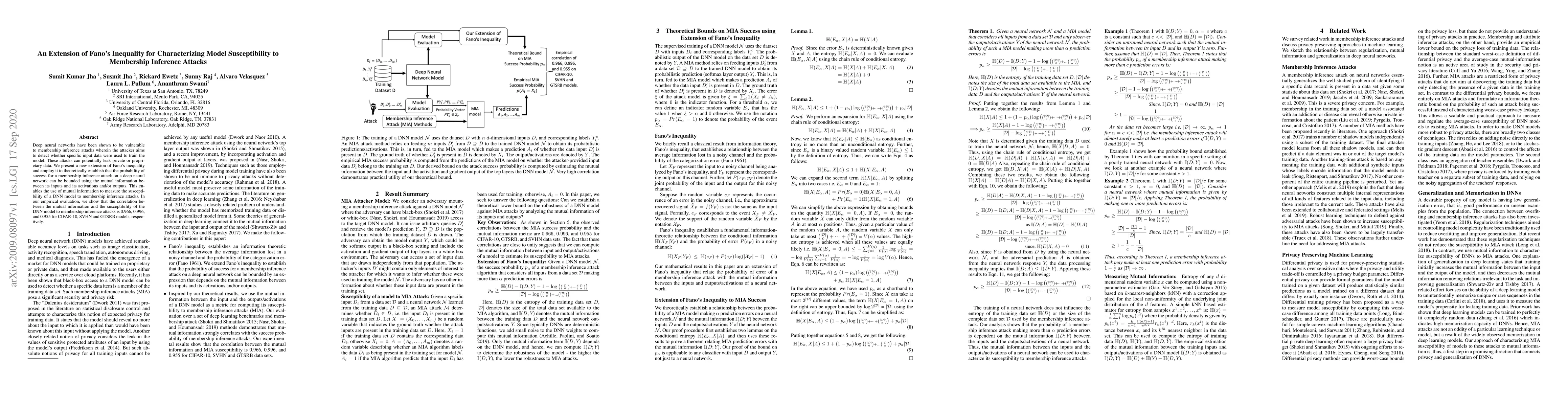 Thumbnail for An Extension of Fano's Inequality for Characterizing Model
  Susceptibility to Membership Inference Attacks