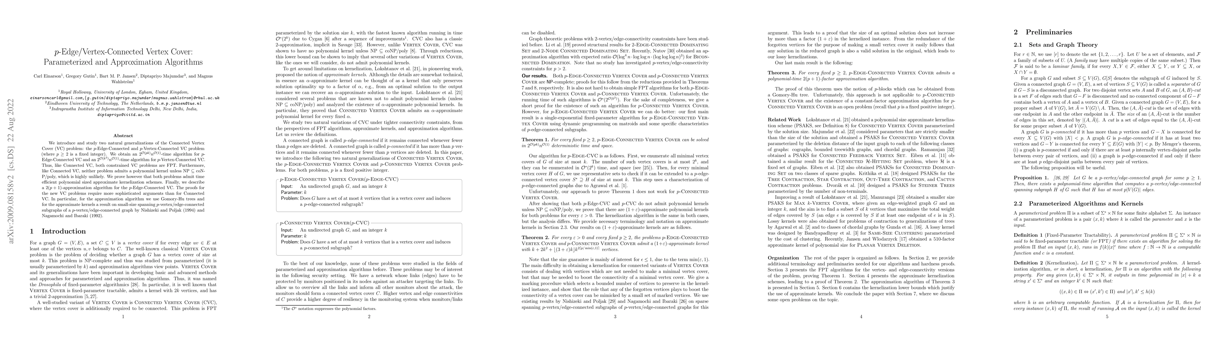 Thumbnail for p-Edge/Vertex-Connected Vertex Cover: Parameterized and Approximation
  Algorithms