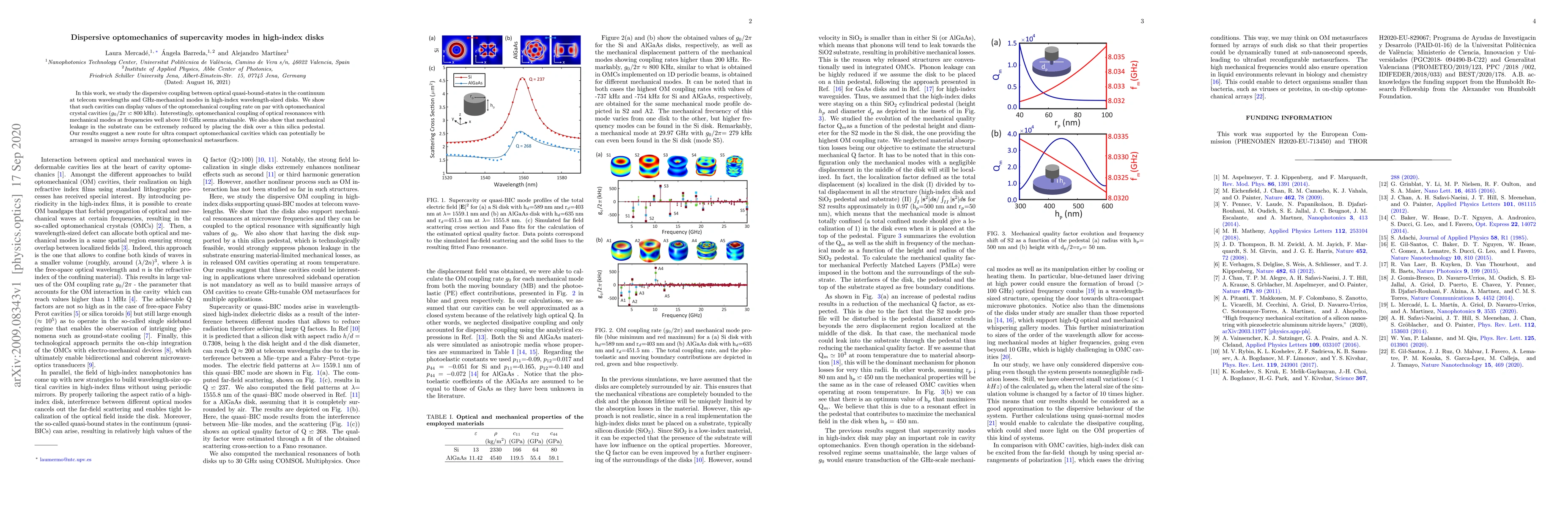 Thumbnail for Dispersive optomechanics of supercavity modes in high-index disks