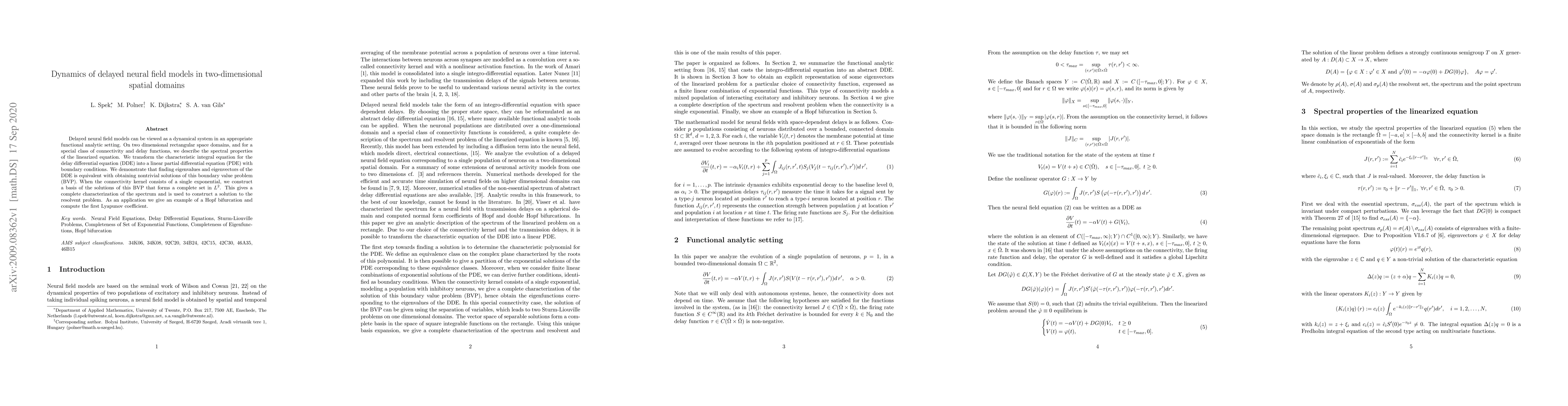 Thumbnail for Dynamics of delayed neural field models in two-dimensional spatial
  domains