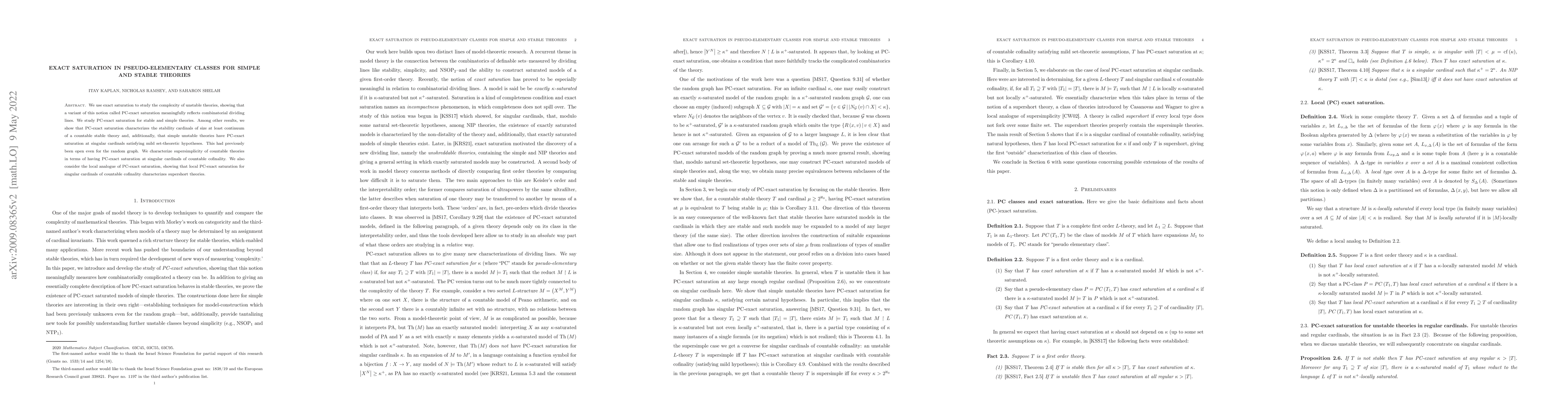 Thumbnail for Exact saturation in pseudo-elementary classes for simple and stable
  theories