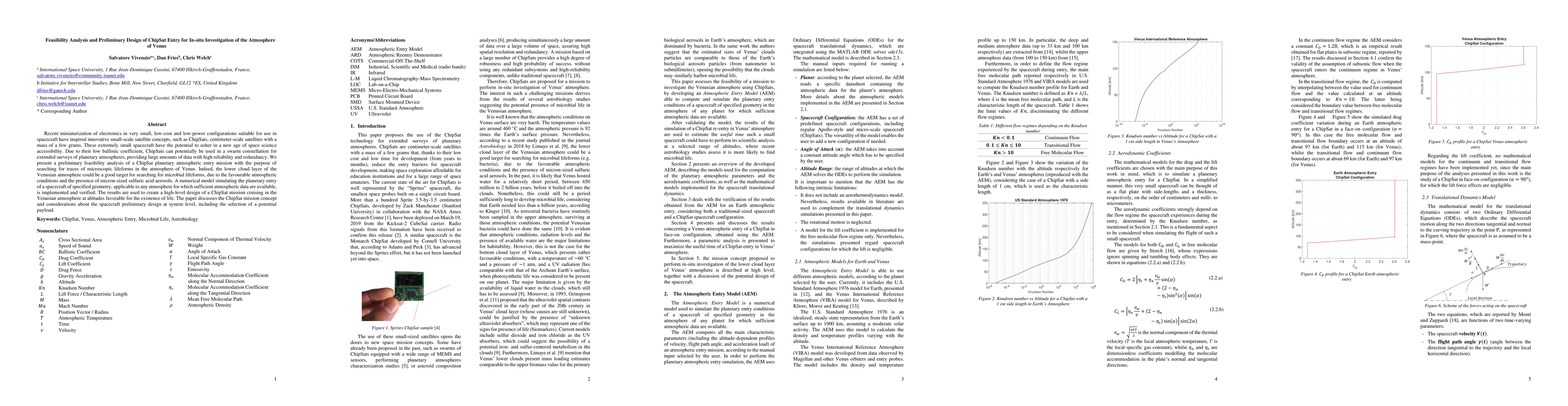 Thumbnail for Feasibility Analysis and Preliminary Design of ChipSat Entry for In-situ
  Investigation of the Atmosphere of Venus