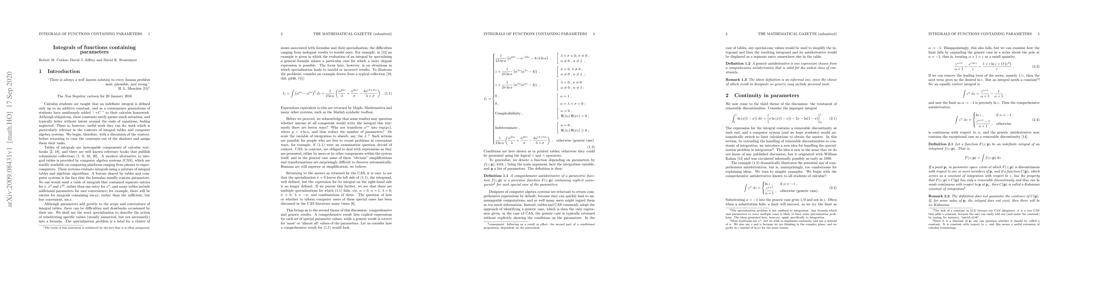 Thumbnail for Integrals of functions containing parameters