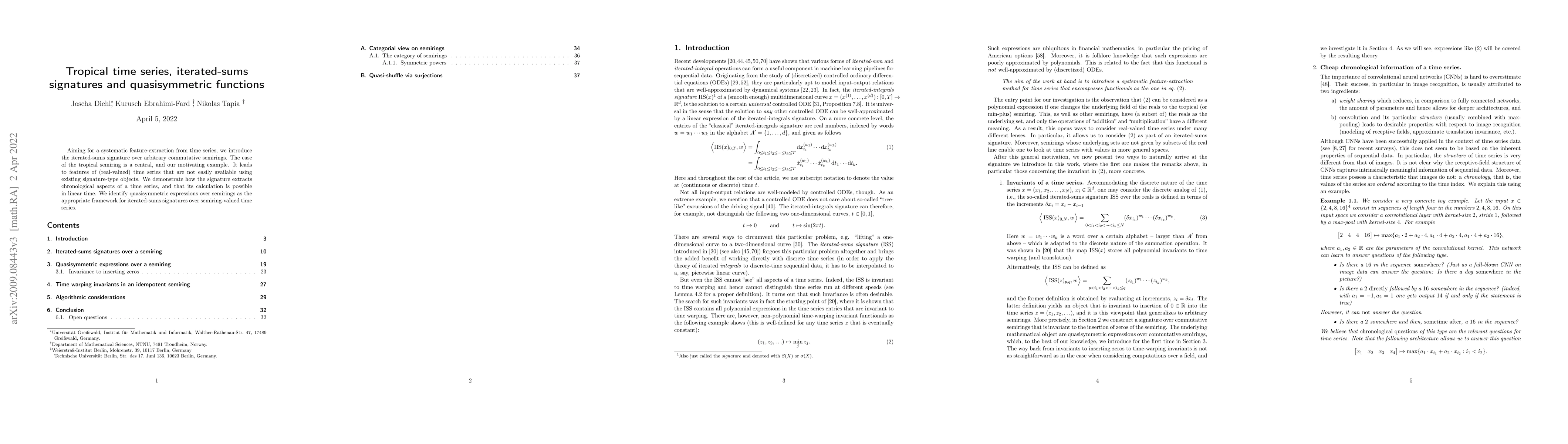 Thumbnail for Tropical time series, iterated-sums signatures and quasisymmetric
  functions