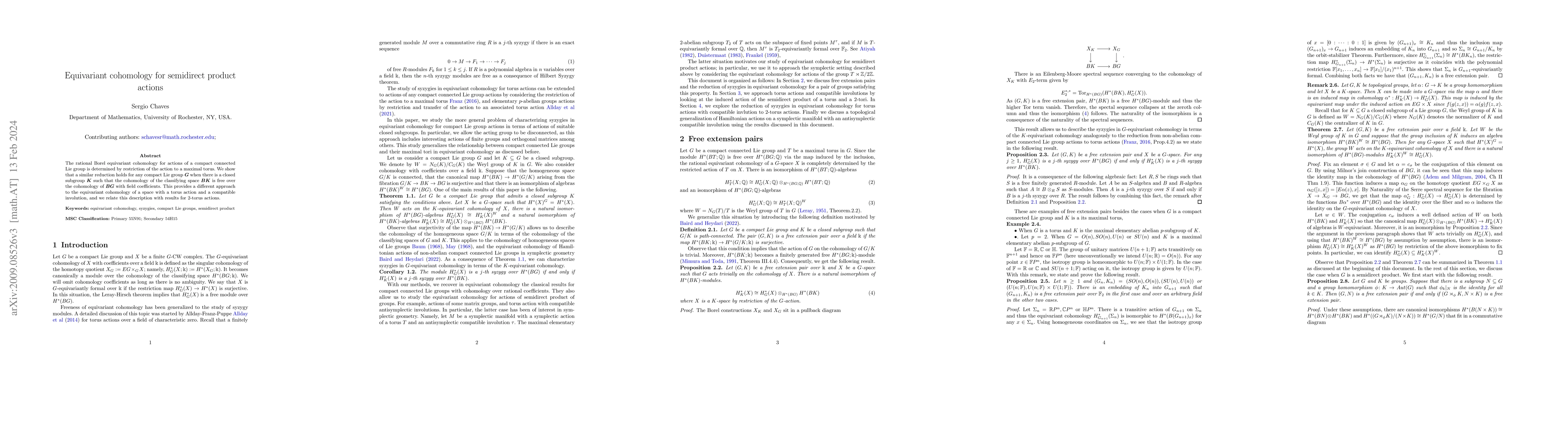 Thumbnail for The equivariant cohomology for semidirect product actions
