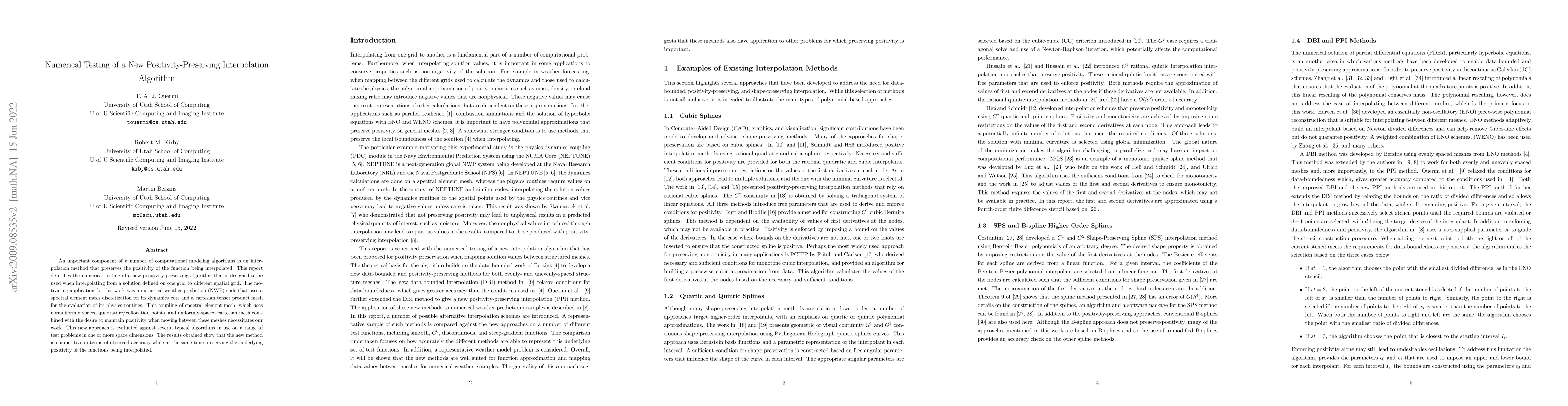 Thumbnail for Numerical Testing of a New Positivity-Preserving Interpolation Algorithm