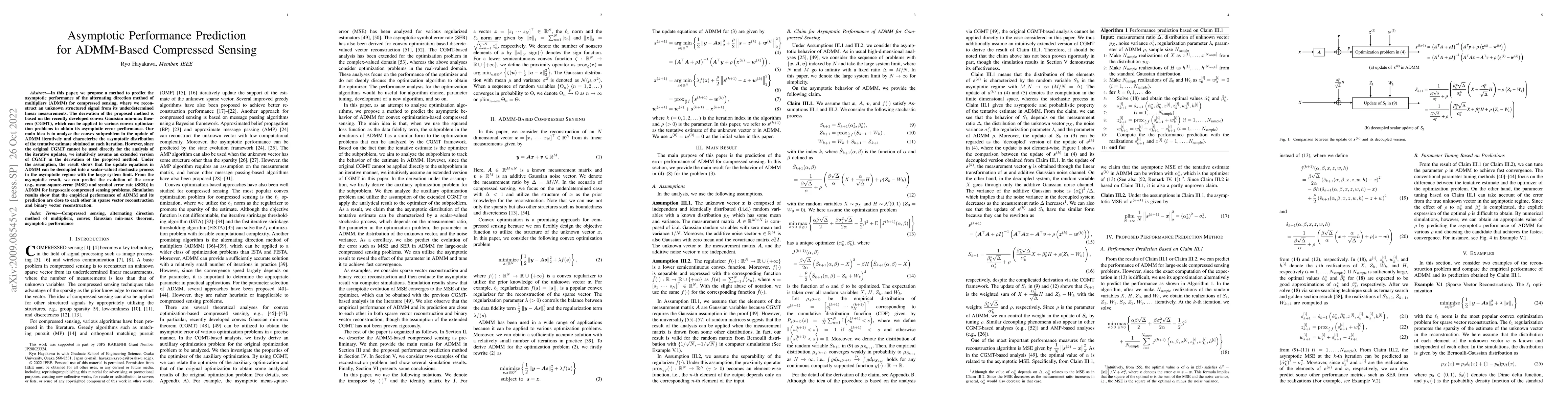 Thumbnail for Asymptotic Performance Prediction for ADMM-Based Compressed Sensing