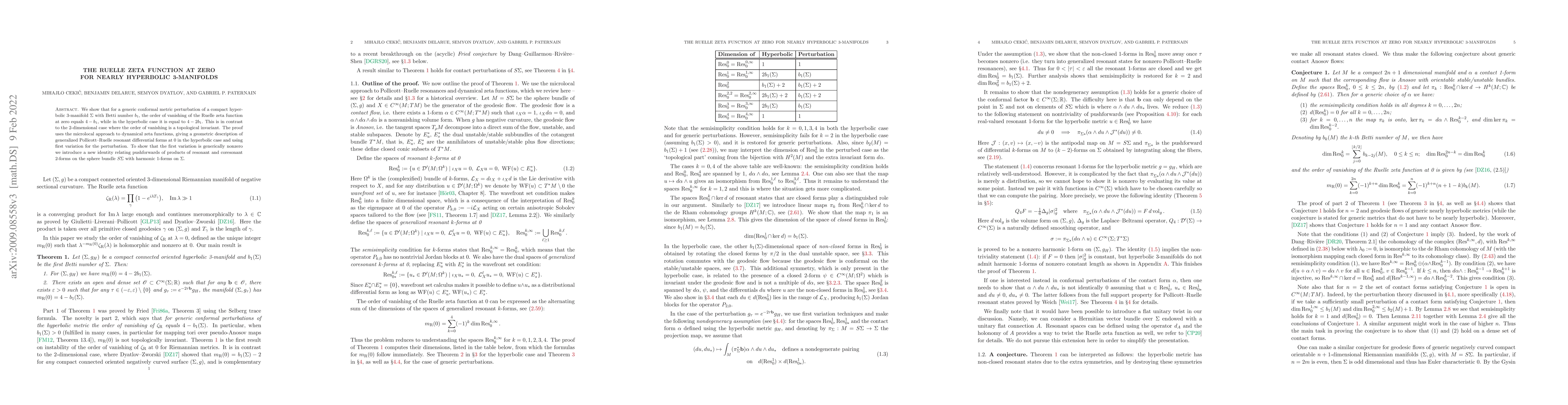Thumbnail for The Ruelle zeta function at zero for nearly hyperbolic 3-manifolds