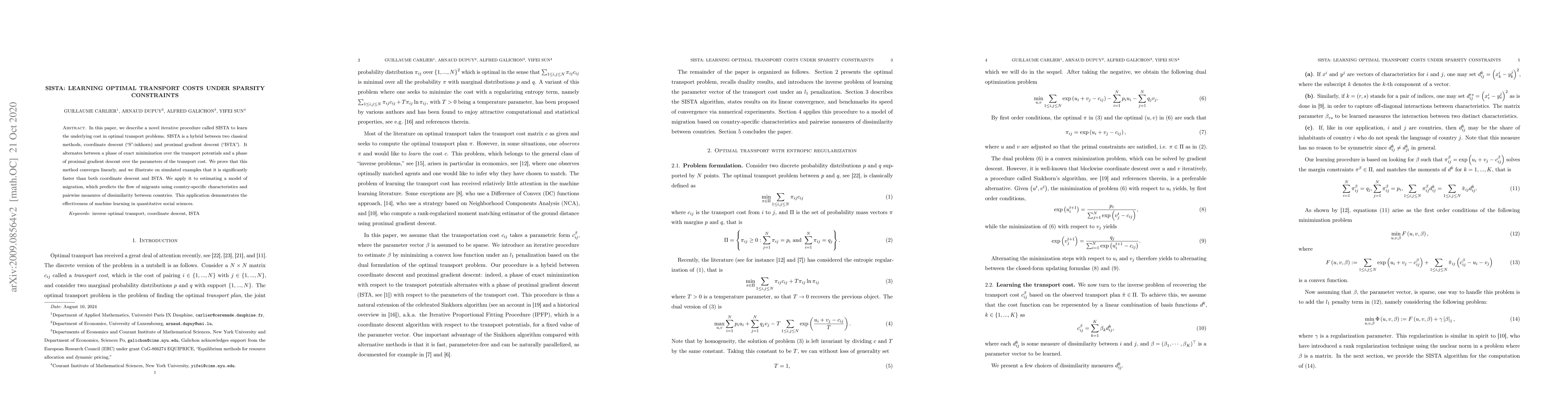Thumbnail for SISTA: learning optimal transport costs under sparsity constraints