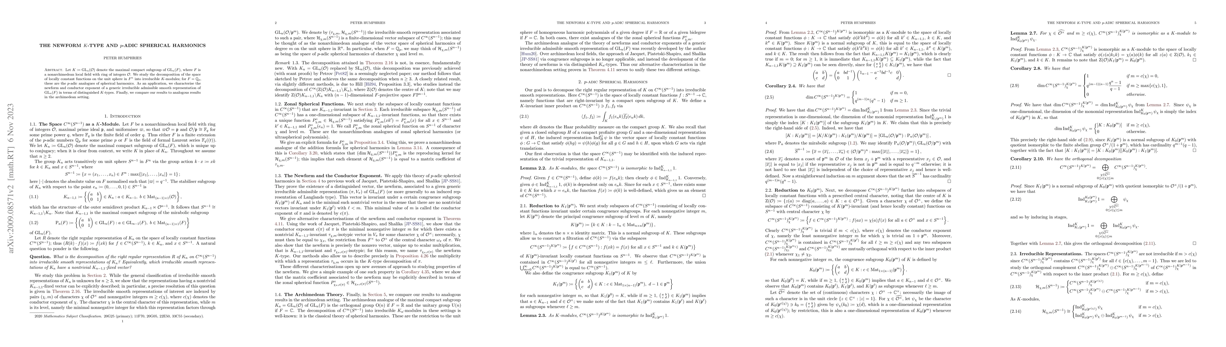 Thumbnail for The Newform $K$-Type and $p$-adic Spherical Harmonics