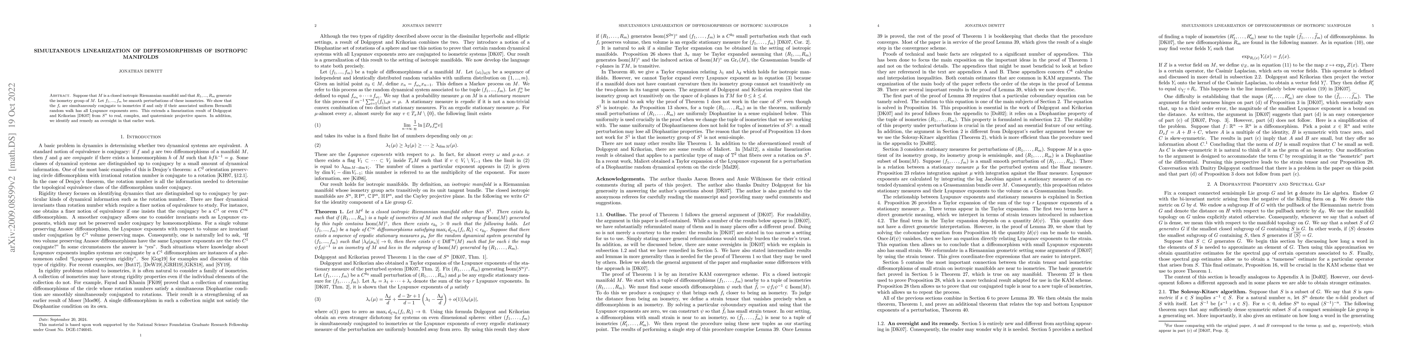 Thumbnail for Simultaneous Linearization of Diffeomorphisms of Isotropic Manifolds