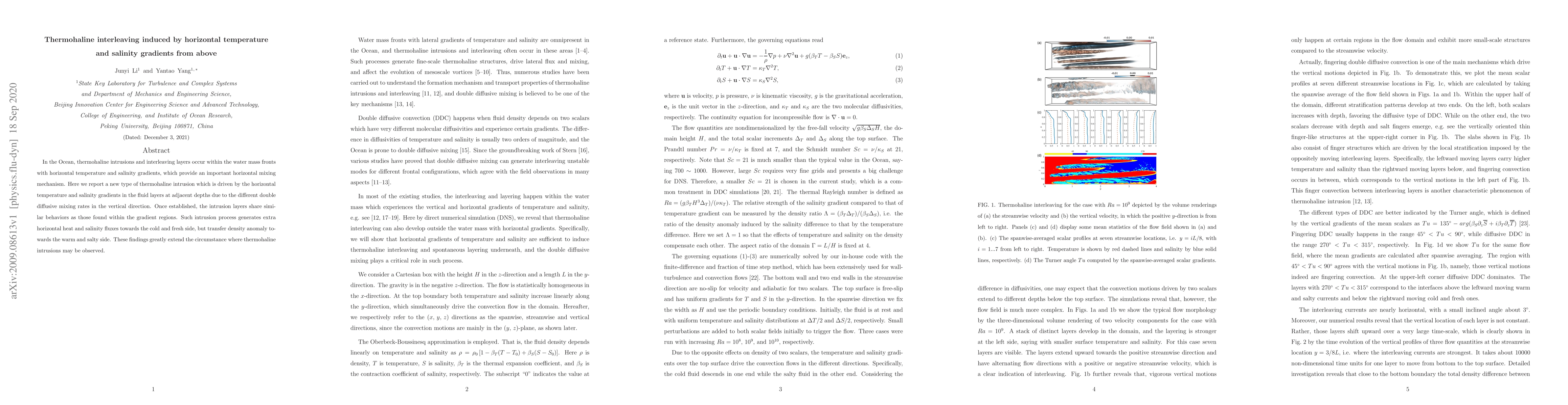 Thumbnail for Thermohaline interleaving induced by horizontal temperature and salinity
  gradients from above