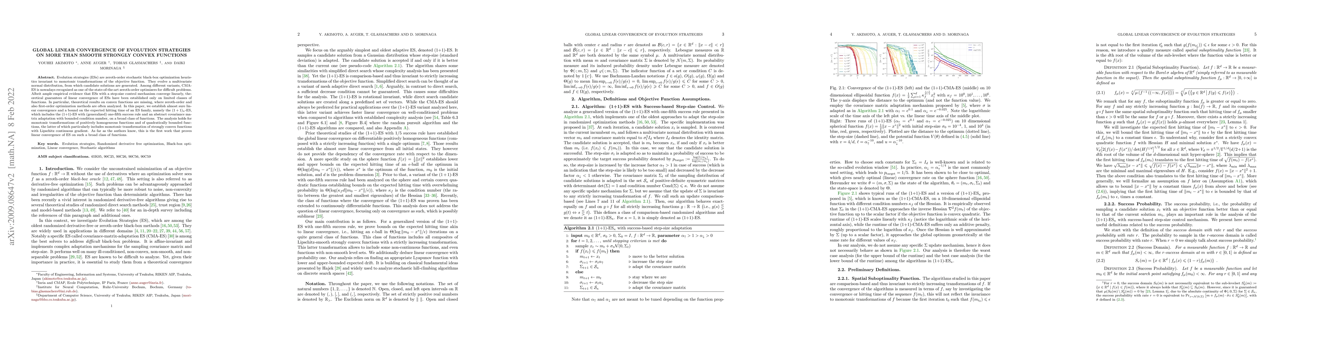 Thumbnail for Global Linear Convergence of Evolution Strategies on More Than Smooth
  Strongly Convex Functions