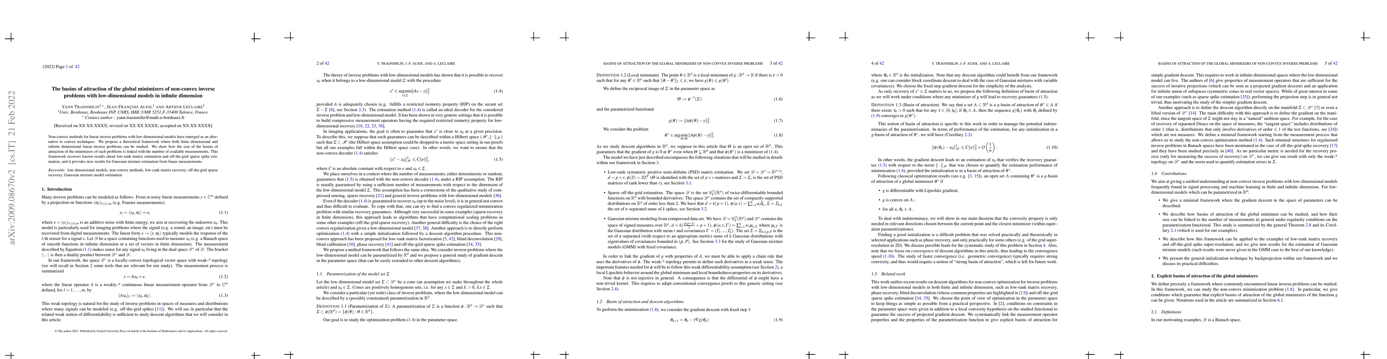 Thumbnail for The basins of attraction of the global minimizers of non-convex inverse
  problems with low-dimensional models in infinite dimension