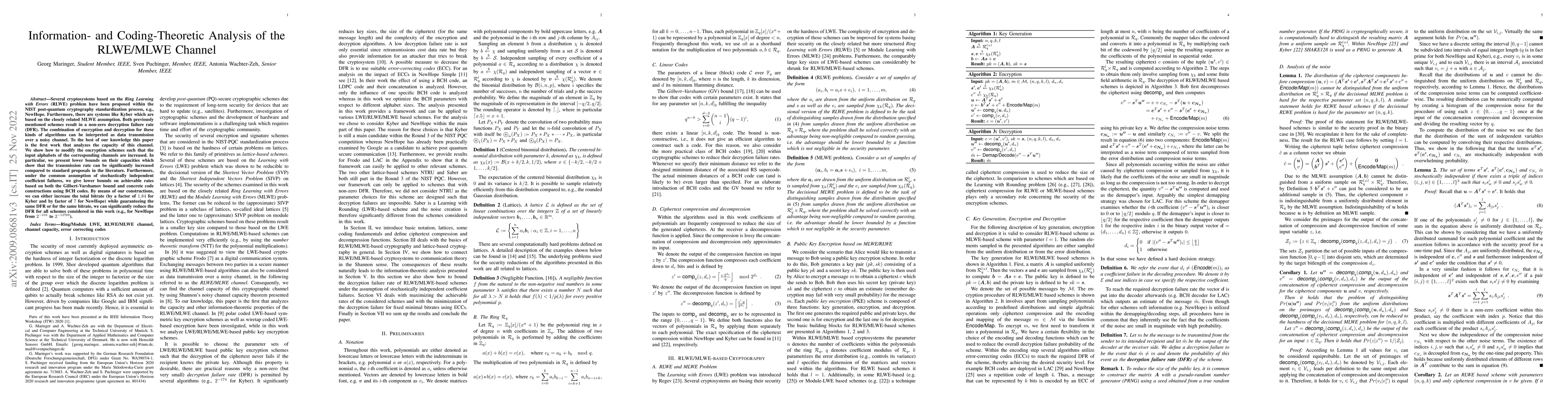 Thumbnail for Information- and Coding-Theoretic Analysis of the RLWE Channel