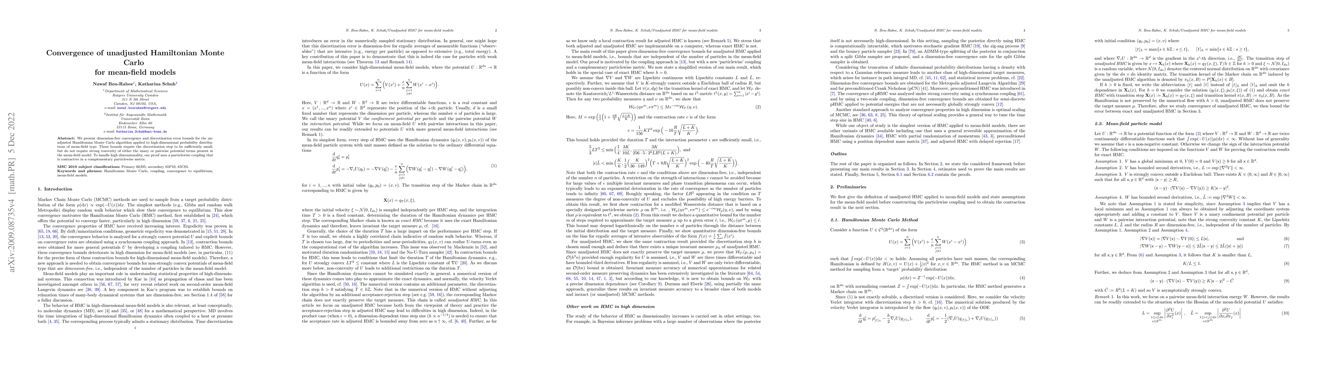 Thumbnail for Convergence of unadjusted Hamiltonian Monte Carlo for mean-field models