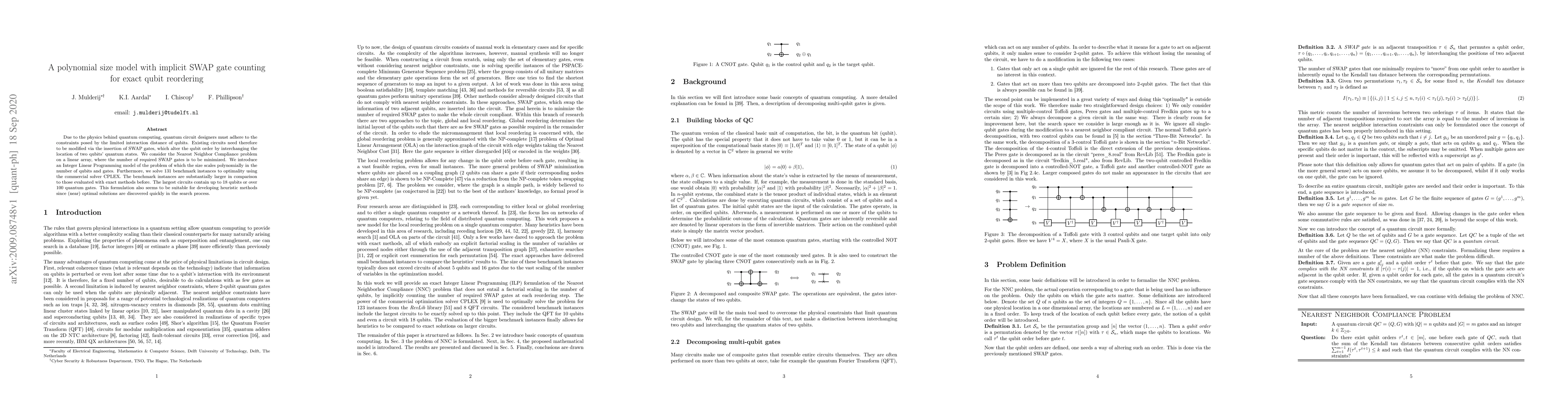 Thumbnail for A polynomial size model with implicit SWAP gate counting for exact qubit
  reordering