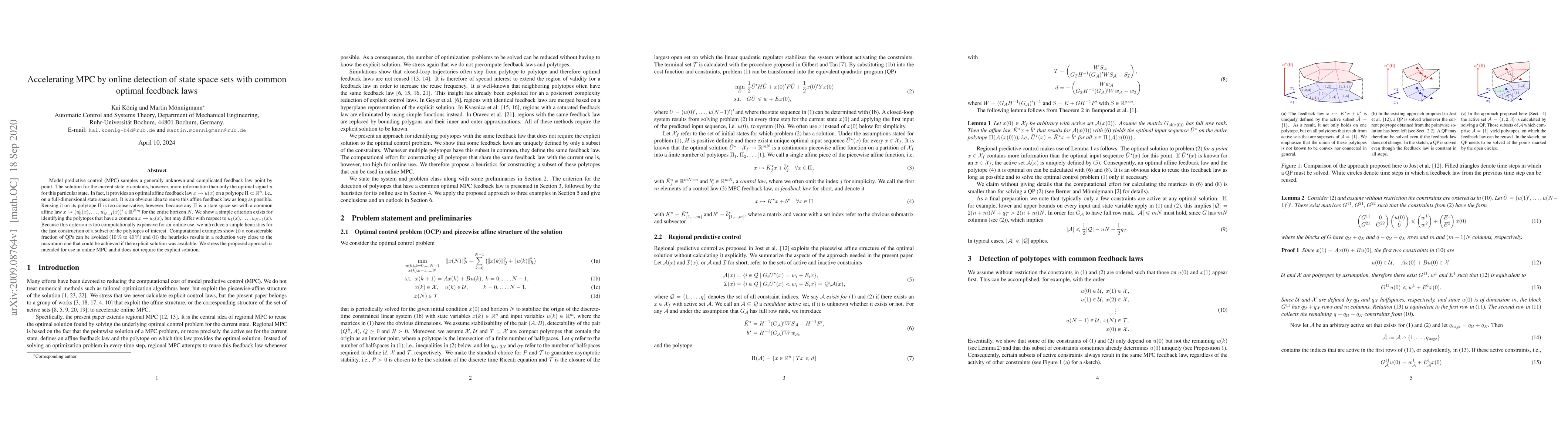 Thumbnail for Accelerating MPC by online detection of state space sets with common
  optimal feedback laws