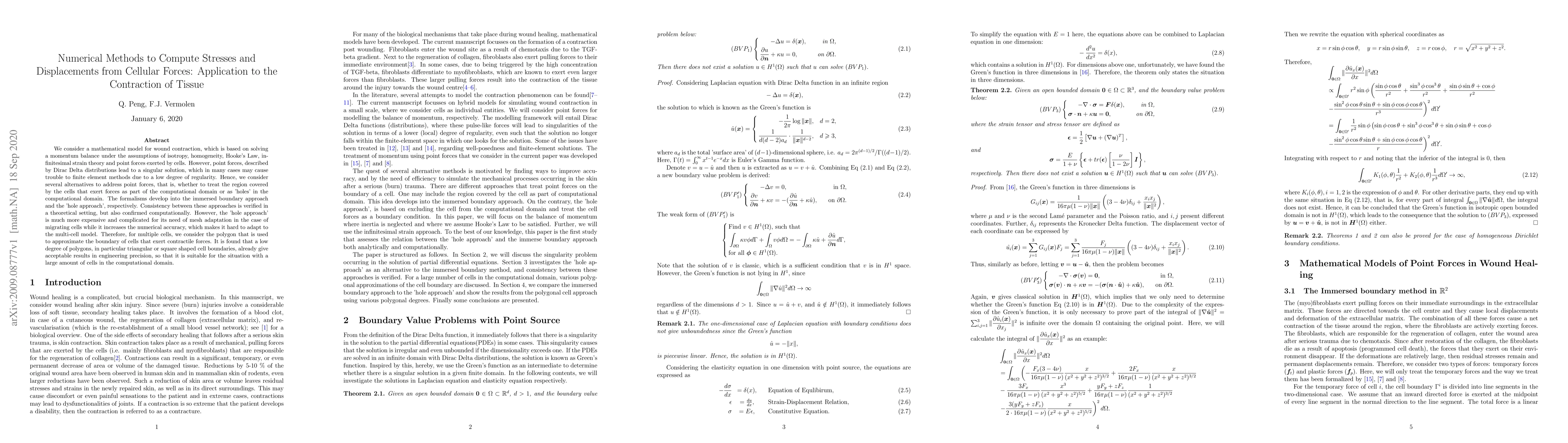 Thumbnail for Numerical Methods to Compute Stresses and Displacements from Cellular
  Forces: Application to the Contraction of Tissue
