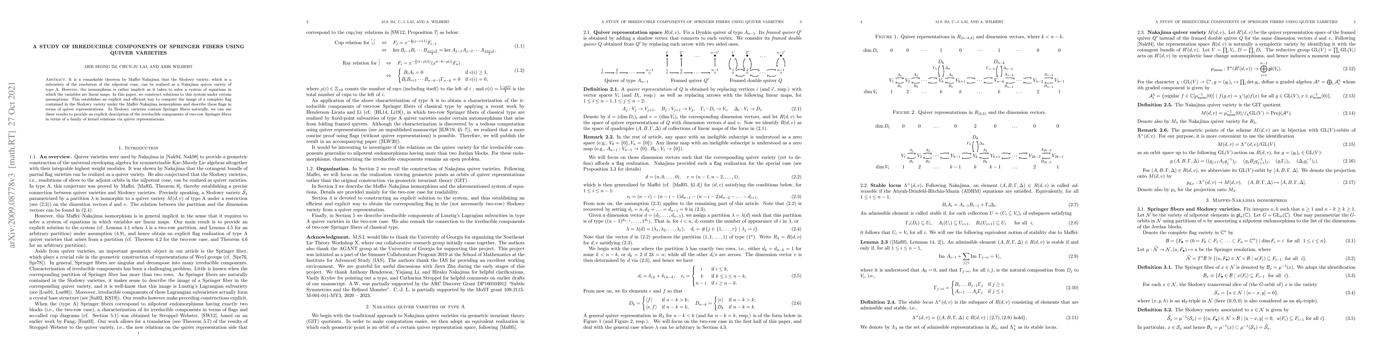 Thumbnail for A study of irreducible components of Springer fibers using quiver
  varieties