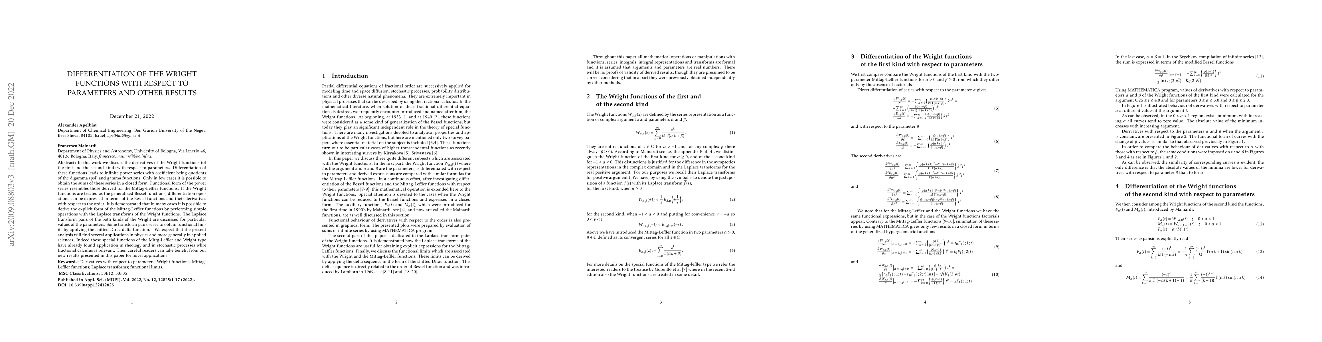 Thumbnail for Differentiation of the Wright functions with respect to parameters and
  other results